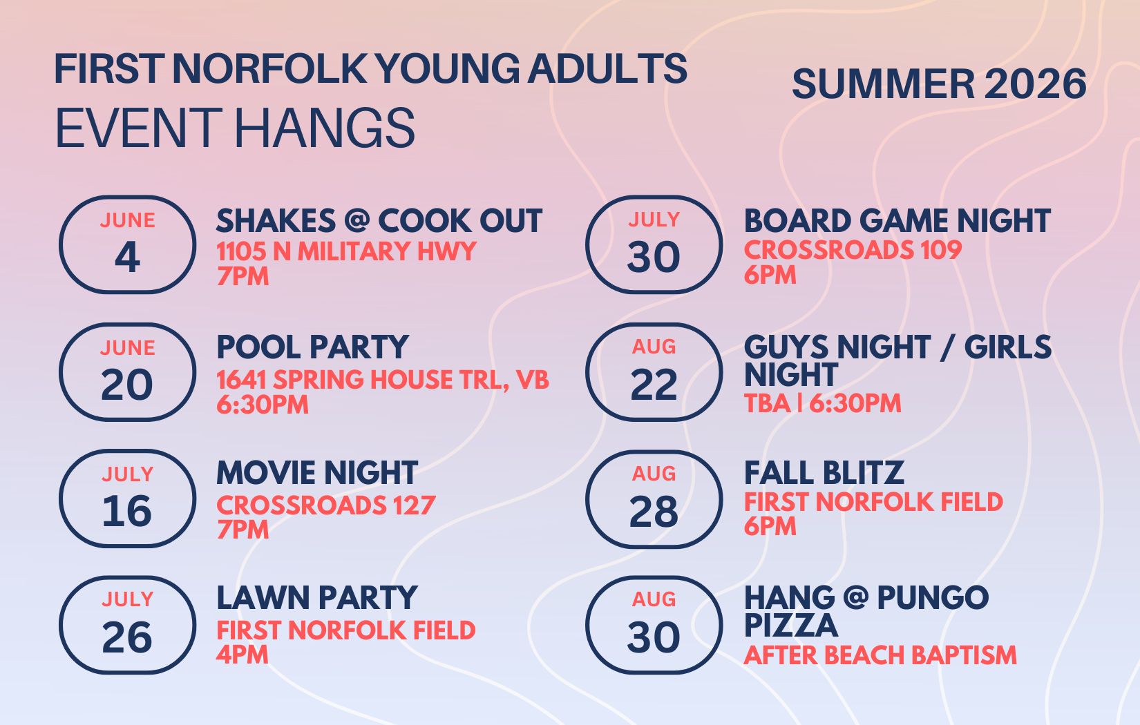 Young Adults Fall 2025 Events Hang